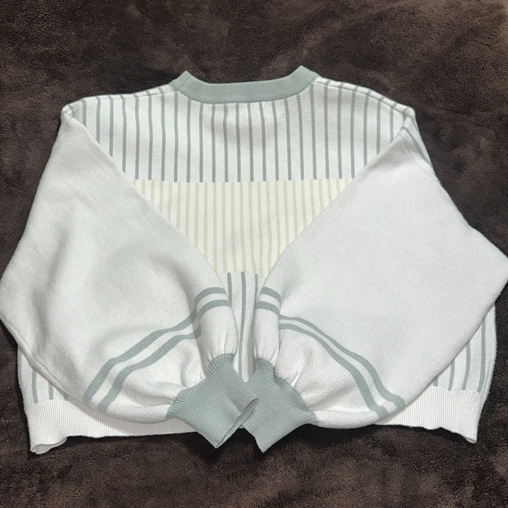 LUCCA Couture: Hygea Slouchy Stripped Sweater. White & Mint, size XS. - Picture 2 of 9